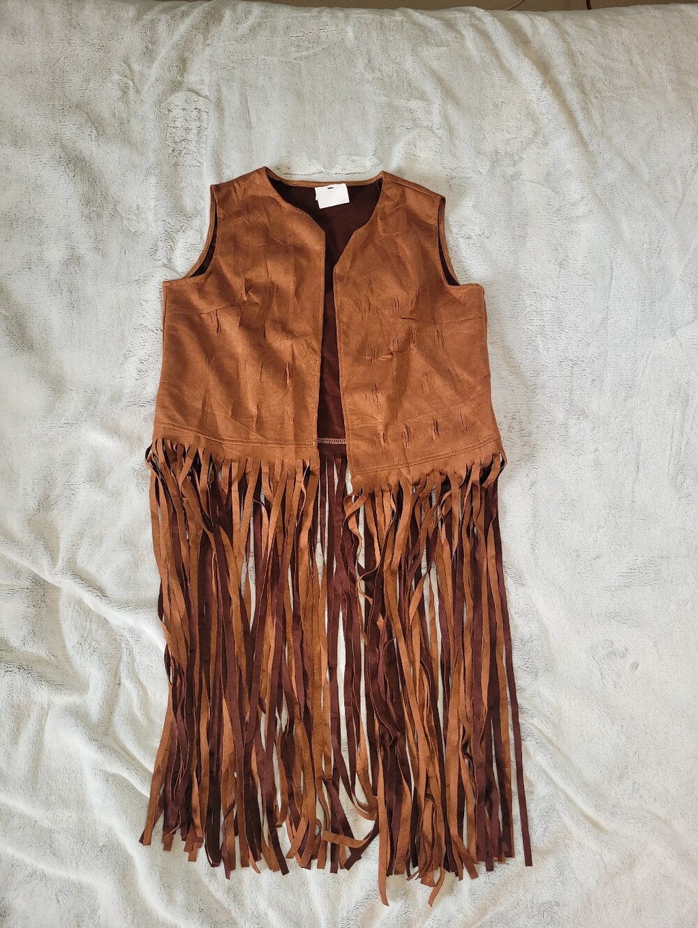 Womens Size Large Faux Suede Leather Brown Fringe Vest Bohemian Concert Festival - Picture 2 of 11
